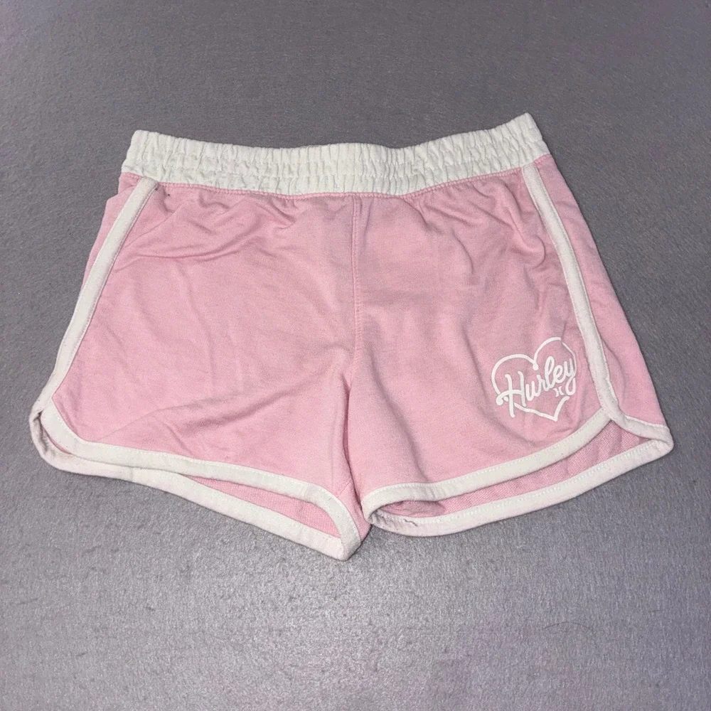 Hurley Shorts Girls XL Pink Heart Logo Dolphin Hem Athletic Casual